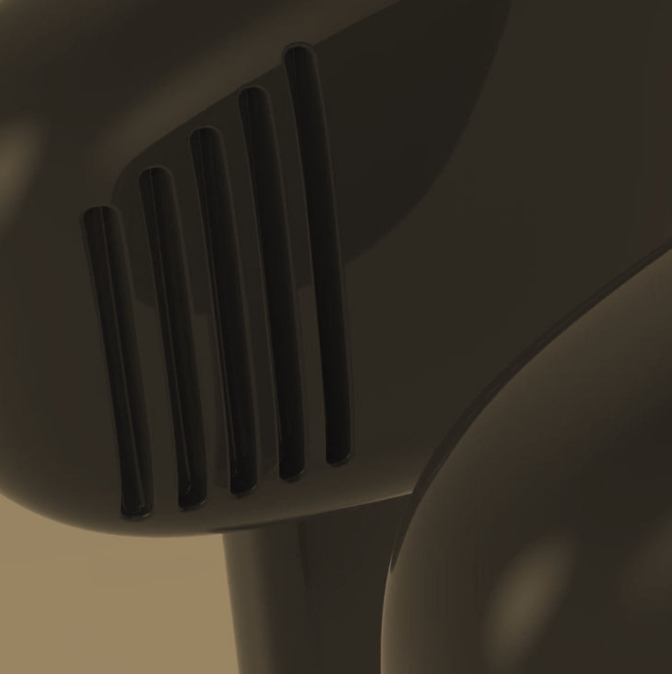 Macro render of the NEXGEN AI earbud housing, showing the acoustic vent detail.